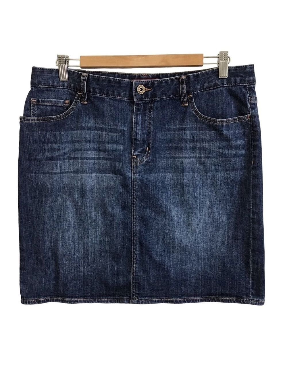 TOMMY Hilfiger jeans denim skirt high rise waisted dark blue pockets preppy 32